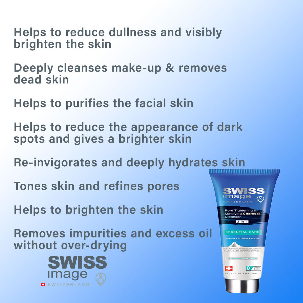 Swiss Image Essential Care Pore Tightening & Mattifying 3-In-1 Charcoal Cleanser 100ml - Easy Pharmacy LLC