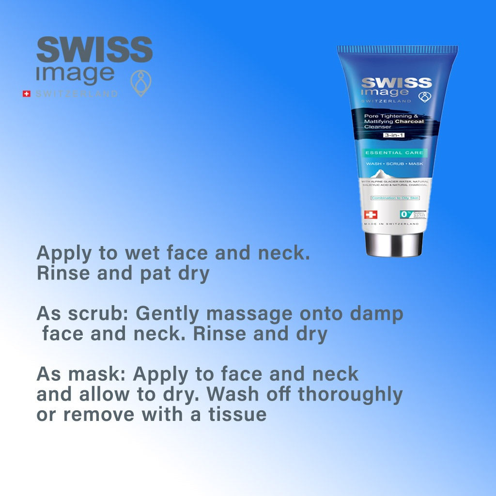 Swiss Image Essential Care Pore Tightening & Mattifying 3-In-1 Charcoal Cleanser 100ml - Easy Pharmacy LLC