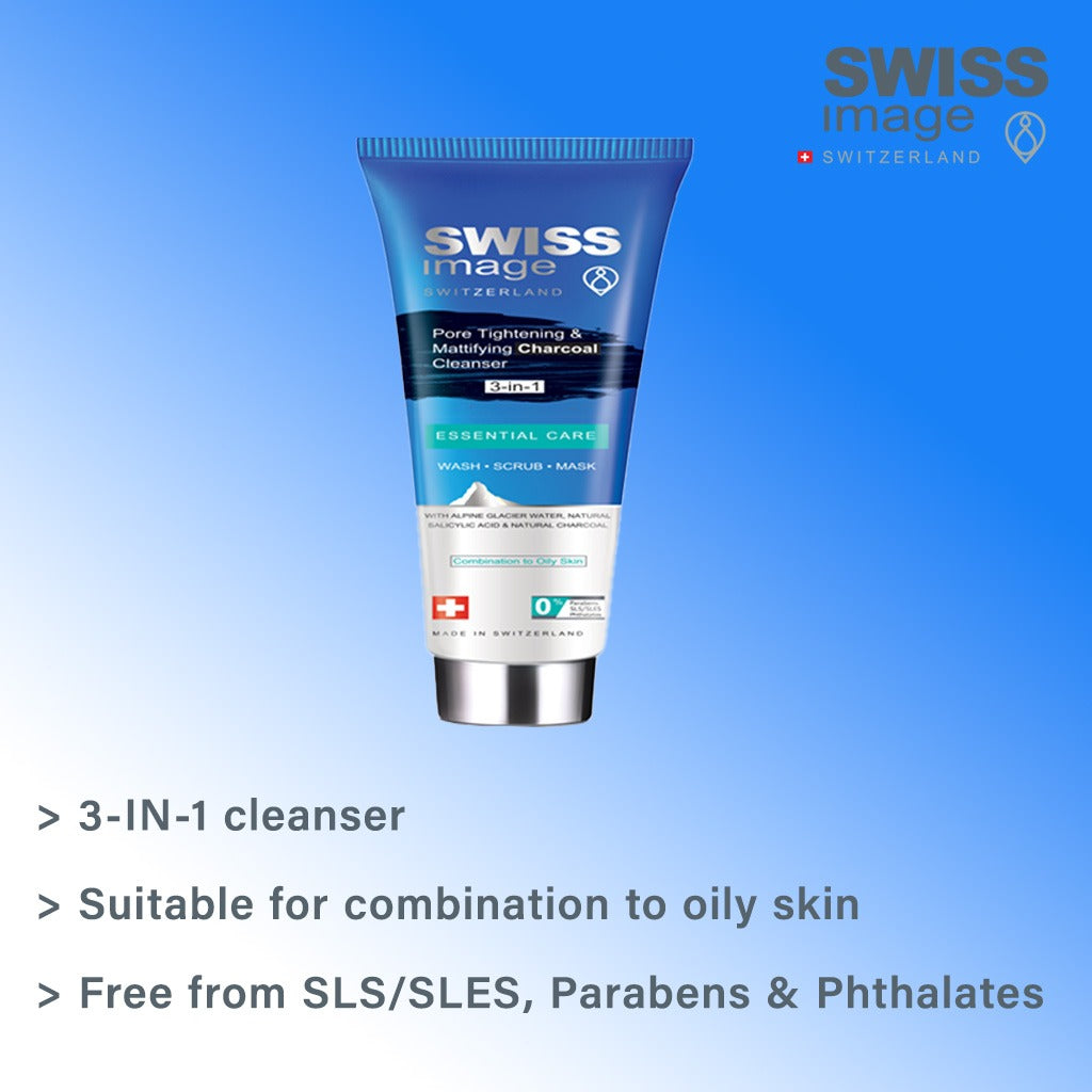 Swiss Image Essential Care Pore Tightening & Mattifying 3-In-1 Charcoal Cleanser 100ml - Easy Pharmacy LLC