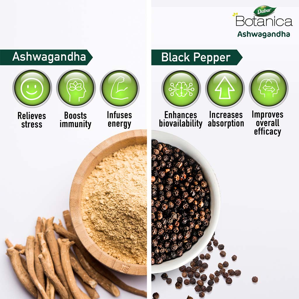 Dabur Botanica Ashwagandha Capsule With Black Pepper Extract For Immunity, Pack of 60's - Easy Pharmacy LLC
