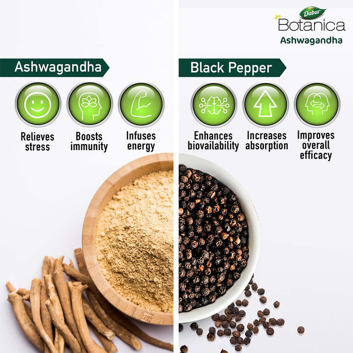 Dabur Botanica Ashwagandha Capsule With Black Pepper Extract For Immunity, Pack of 60's - Easy Pharmacy LLC