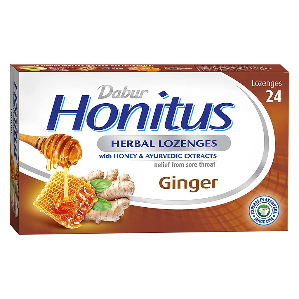 Dabur Honitus Herbal Lozenges Ginger With Honey & Ayurvedic Extracts, Pack of 24's - Easy Pharmacy LLC