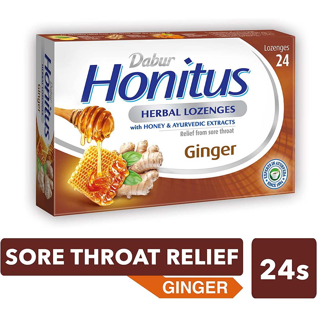Dabur Honitus Herbal Lozenges Ginger With Honey & Ayurvedic Extracts, Pack of 24's - Easy Pharmacy LLC