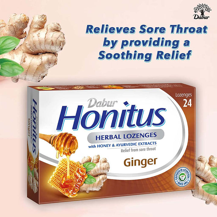 Dabur Honitus Herbal Lozenges Ginger With Honey & Ayurvedic Extracts, Pack of 24's - Easy Pharmacy LLC