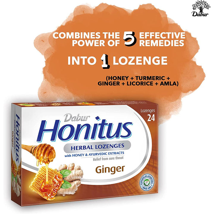 Dabur Honitus Herbal Lozenges Ginger With Honey & Ayurvedic Extracts, Pack of 24's - Easy Pharmacy LLC