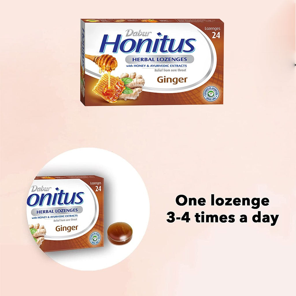 Dabur Honitus Herbal Lozenges Ginger With Honey & Ayurvedic Extracts, Pack of 24's - Easy Pharmacy LLC