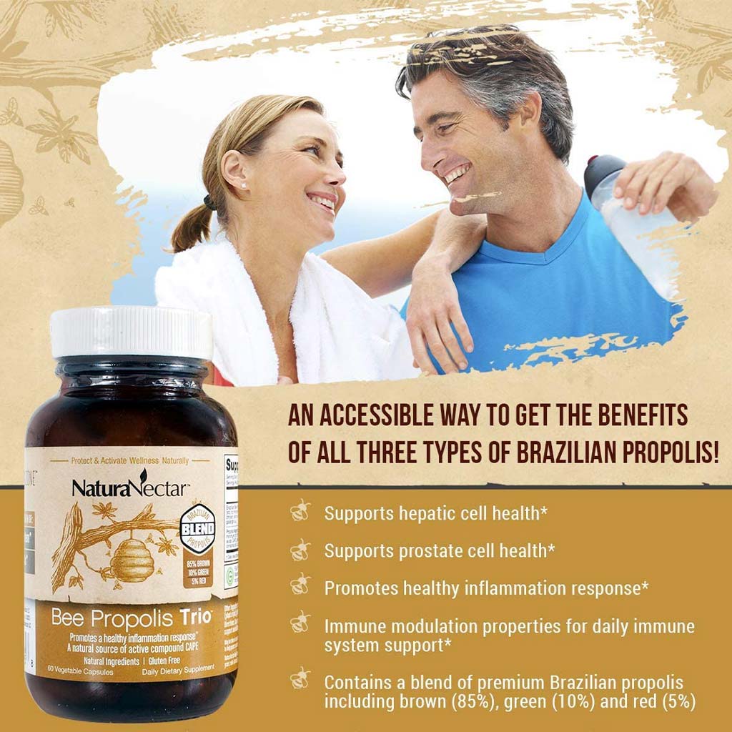 NaturaNectar Bee Propolis Trio Vegetable Capsule For Immune & Inflammation Support, Pack of 60's - Easy Pharmacy LLC