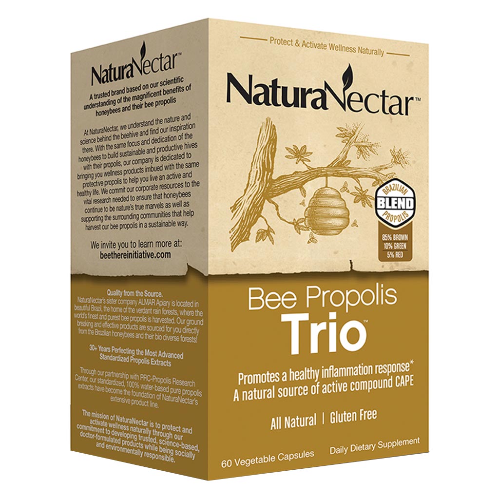 NaturaNectar Bee Propolis Trio Vegetable Capsule For Immune & Inflammation Support, Pack of 60's - Easy Pharmacy LLC