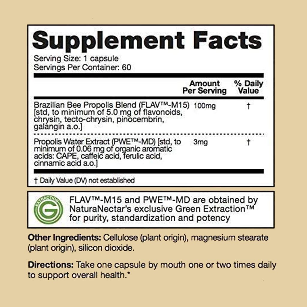 NaturaNectar Bee Propolis Trio Vegetable Capsule For Immune & Inflammation Support, Pack of 60's - Easy Pharmacy LLC