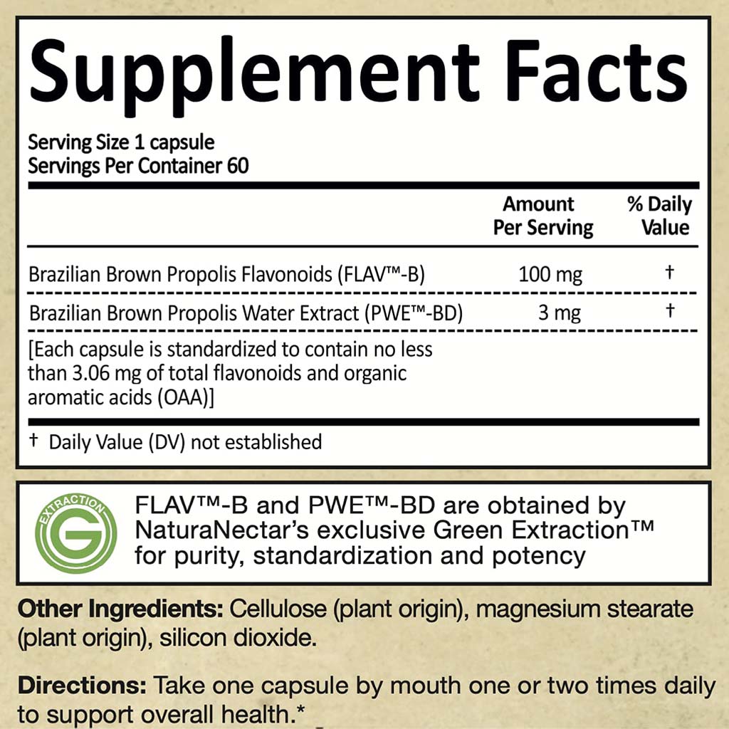 NaturaNectar Brown Bee Propolis Vegetable Capsule For Immune Support, Pack of 60's - Easy Pharmacy LLC