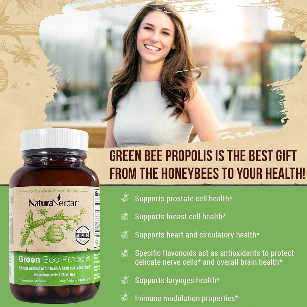 NaturaNectar Green Bee Propolis Vegetable Capsule For Brain, Heart & Immune Support 60's - Easy Pharmacy LLC