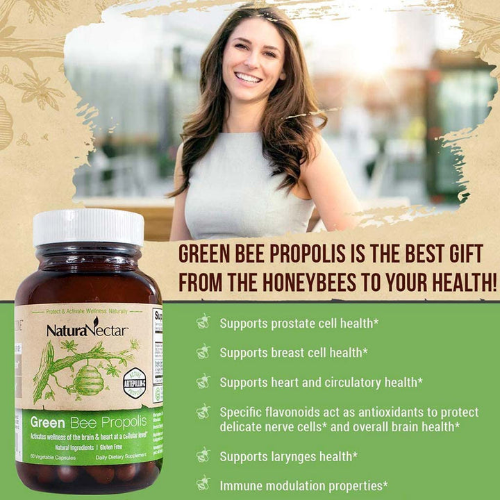 NaturaNectar Green Bee Propolis Vegetable Capsule For Brain, Heart & Immune Support 60's - Easy Pharmacy LLC