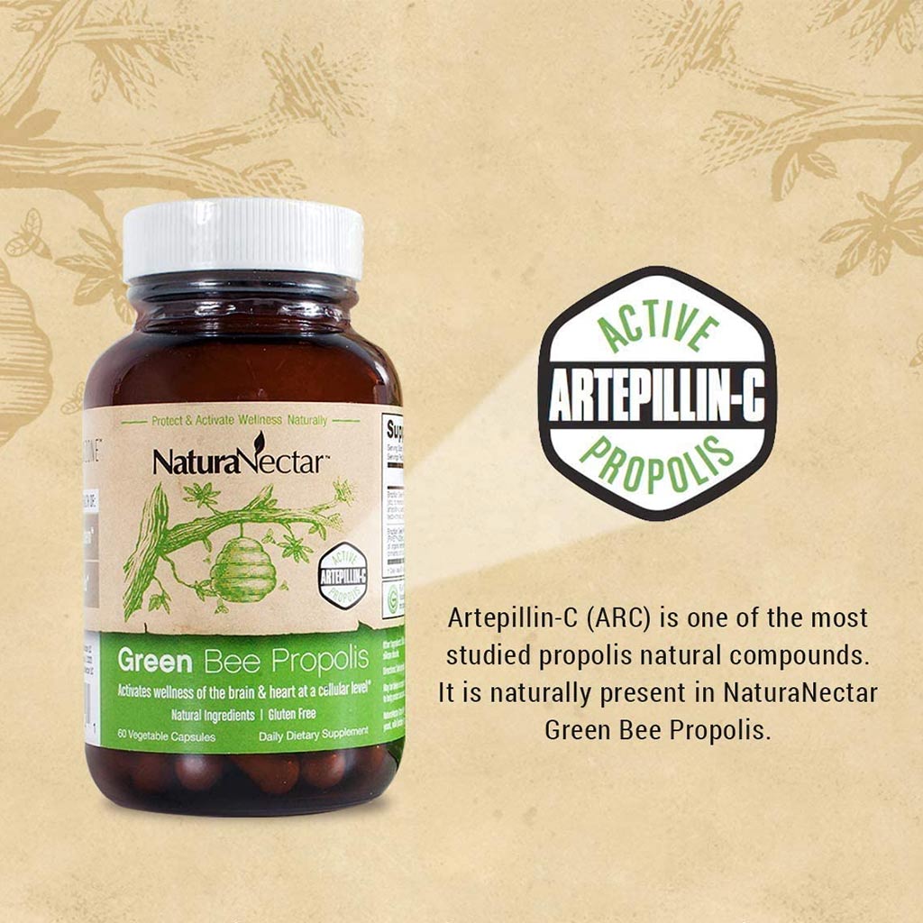 NaturaNectar Green Bee Propolis Vegetable Capsule For Brain, Heart & Immune Support 60's - Easy Pharmacy LLC