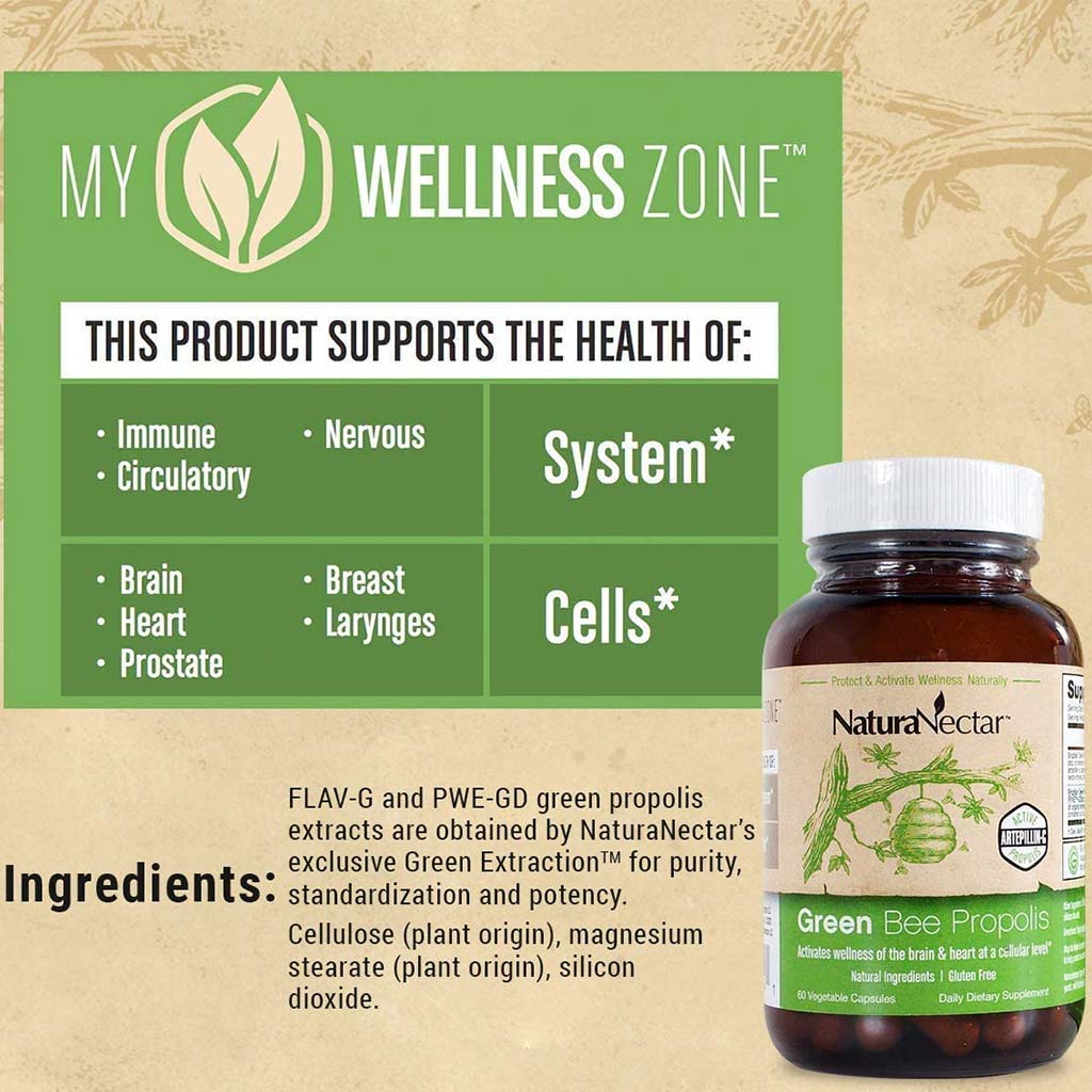NaturaNectar Green Bee Propolis Vegetable Capsule For Brain, Heart & Immune Support 60's - Easy Pharmacy LLC