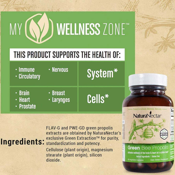 NaturaNectar Green Bee Propolis Vegetable Capsule For Brain, Heart & Immune Support 60's - Easy Pharmacy LLC