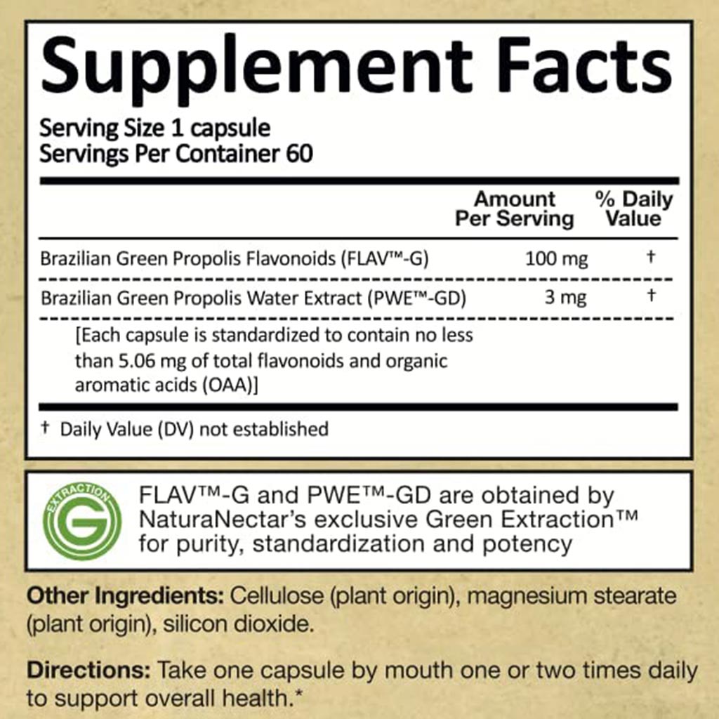 NaturaNectar Green Bee Propolis Vegetable Capsule For Brain, Heart & Immune Support 60's - Easy Pharmacy LLC