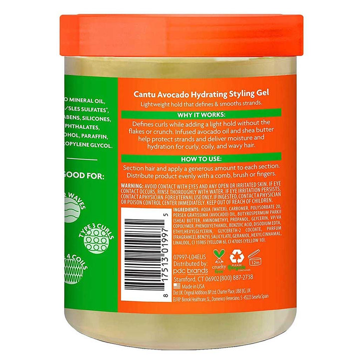 Cantu Avocado Hydrating Hair Styling Gel For Natural Curls, Coils & Waxes 524g - Easy Pharmacy LLC