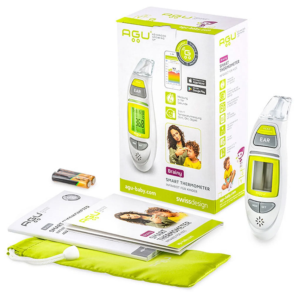 Agu Baby Brainy Smart Infrared 3 In 1 Thermometer For Kids Green/White 97130 - Easy Pharmacy LLC