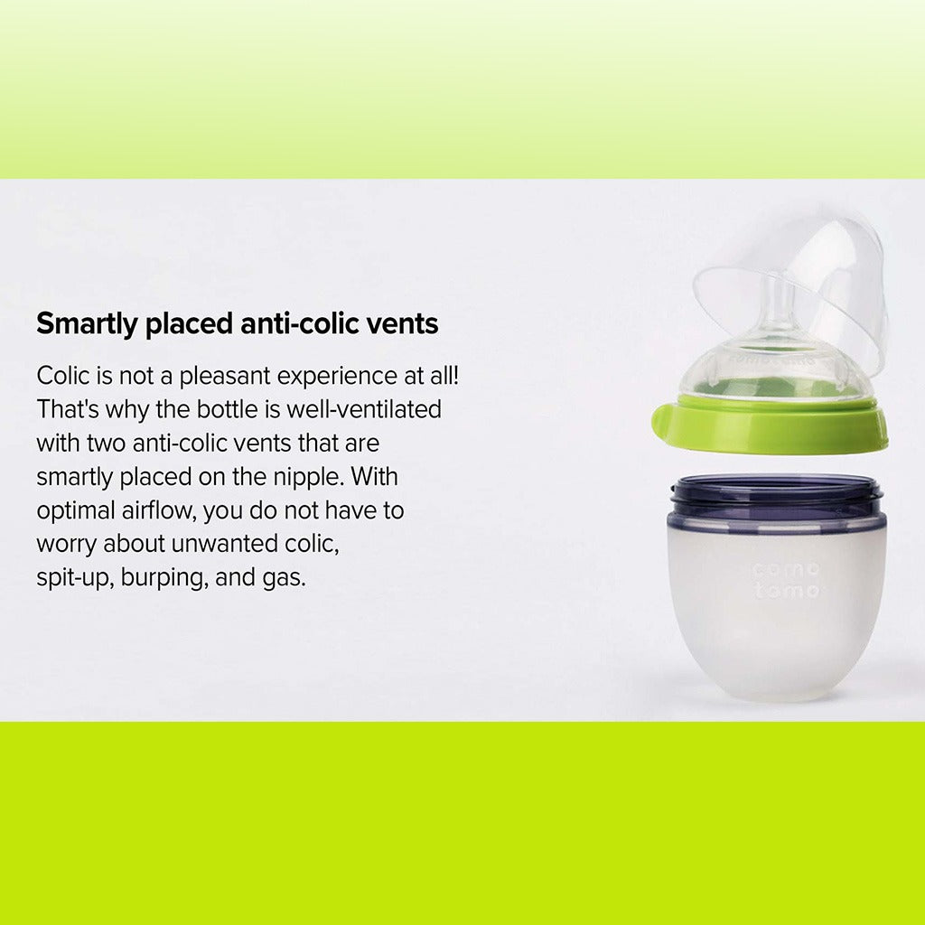 Comotomo Soft Hygienic Silicone Natural Feel Baby Feeding Bottle Green/White 150ml - Easy Pharmacy LLC