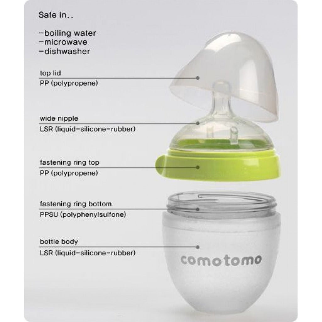 Comotomo Soft Hygienic Silicone Natural Feel Baby Feeding Bottle Green/White 150ml - Easy Pharmacy LLC
