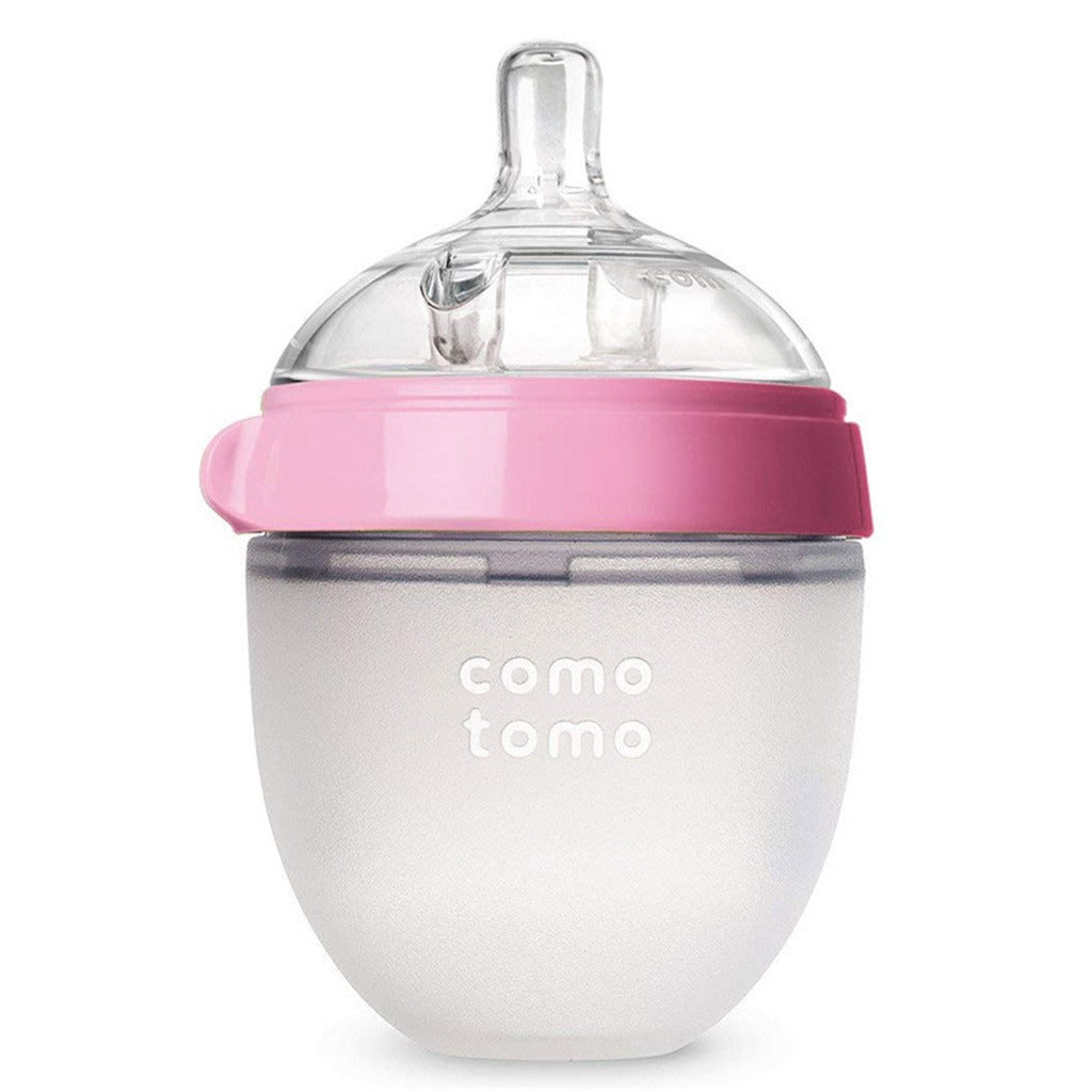 Comotomo Soft Hygienic Silicone Natural Feel Baby Feeding Bottle Pink/White 150ml - Easy Pharmacy LLC