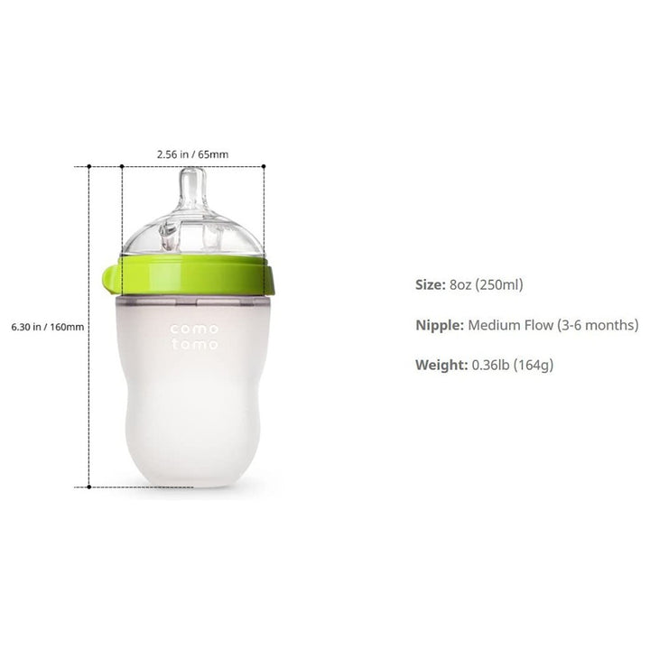 Comotomo Soft Hygienic Silicone Natural Feel Baby Feeding Bottle Green/White 250ml - Easy Pharmacy LLC