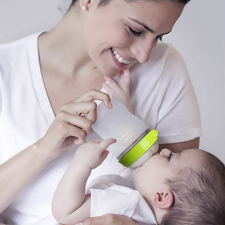 Comotomo Soft Hygienic Silicone Natural Feel Baby Feeding Bottle Green/White 250ml - Easy Pharmacy LLC
