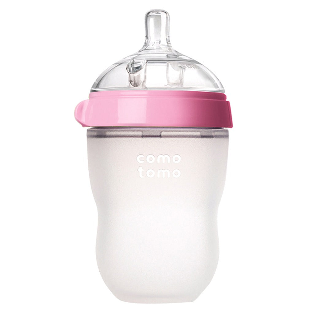 Comotomo Soft Hygienic Silicone Natural Feel Baby Feeding Bottle Pink/White 250ml - Easy Pharmacy LLC