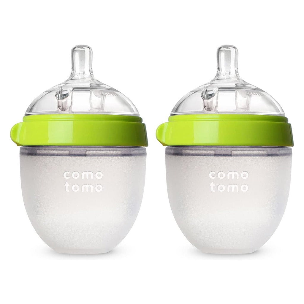Comotomo Soft Hygienic Silicone Natural Feel Baby Feeding Bottle Green/White 150ml, Pack of 2's - Easy Pharmacy LLC
