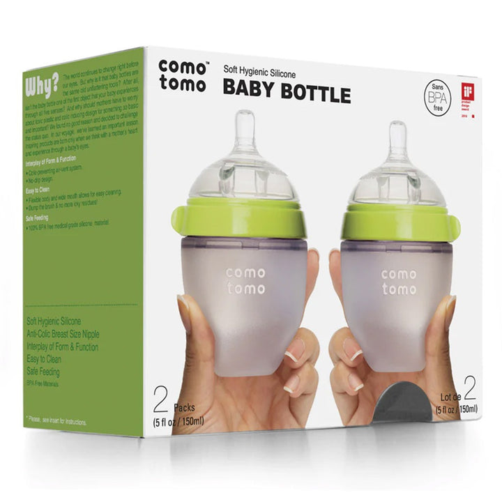 Comotomo Soft Hygienic Silicone Natural Feel Baby Feeding Bottle Green/White 150ml, Pack of 2's - Easy Pharmacy LLC