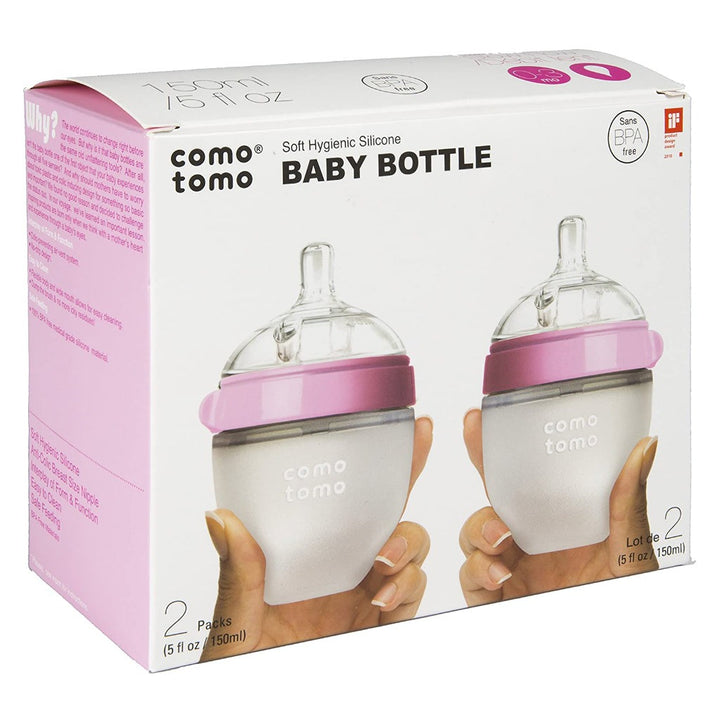 Comotomo Soft Hygienic Silicone Natural Feel Baby Feeding Bottle Pink/White 150ml, Pack of 2's - Easy Pharmacy LLC