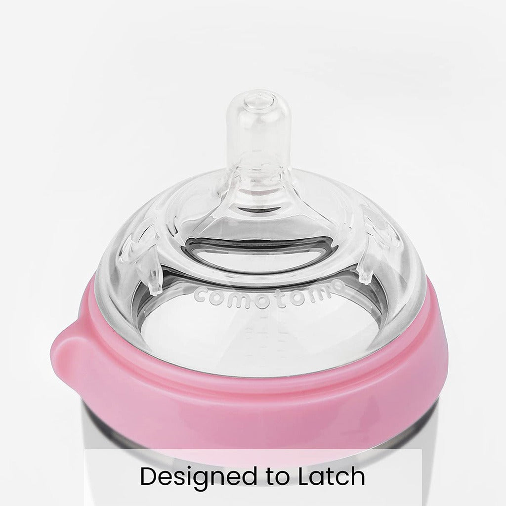 Comotomo Soft Hygienic Silicone Natural Feel Baby Feeding Bottle Pink/White 150ml, Pack of 2's - Easy Pharmacy LLC