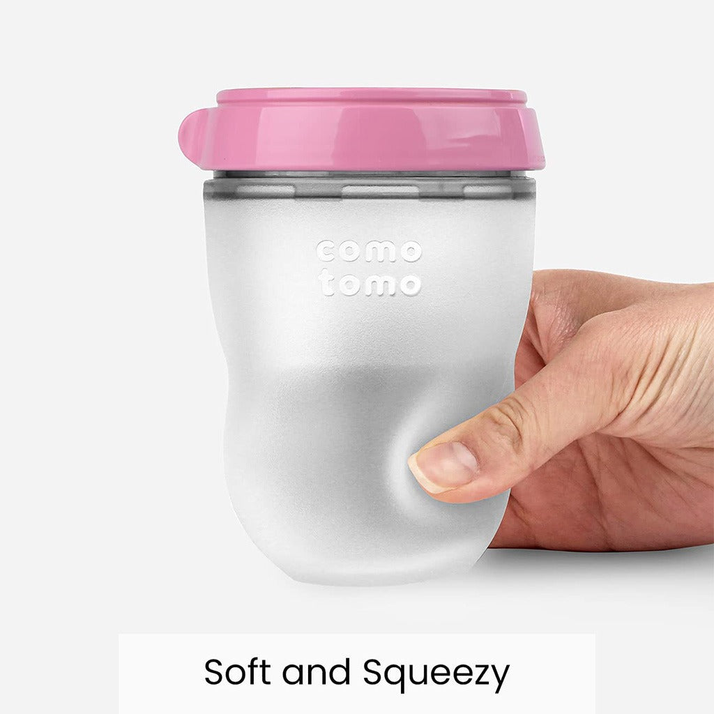 Comotomo Soft Hygienic Silicone Natural Feel Baby Feeding Bottle Pink/White 150ml, Pack of 2's - Easy Pharmacy LLC