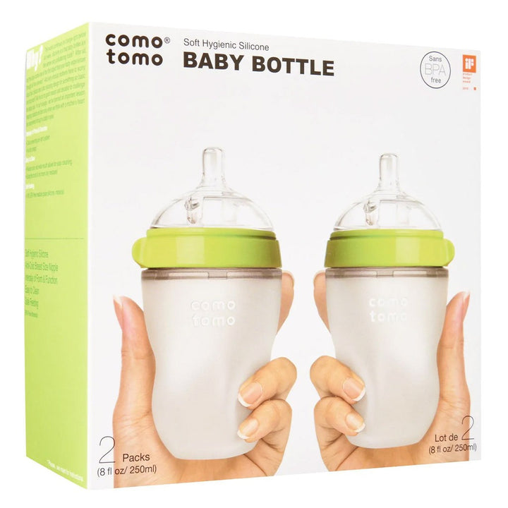Comotomo Soft Hygienic Silicone Natural Feel Baby Feeding Bottle Green/White 250ml, Pack of 2's - Easy Pharmacy LLC