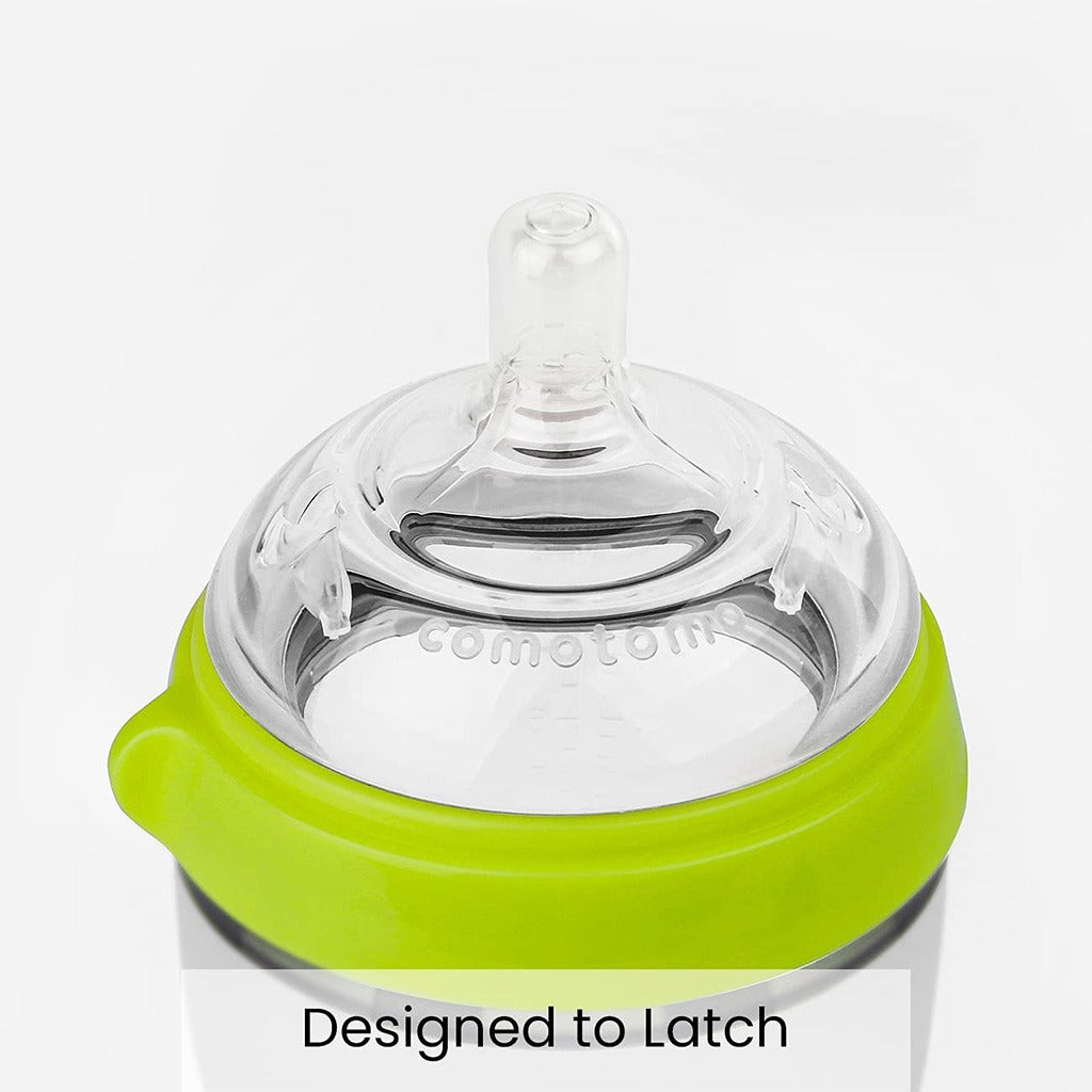 Comotomo Soft Hygienic Silicone Natural Feel Baby Feeding Bottle Green/White 250ml, Pack of 2's - Easy Pharmacy LLC