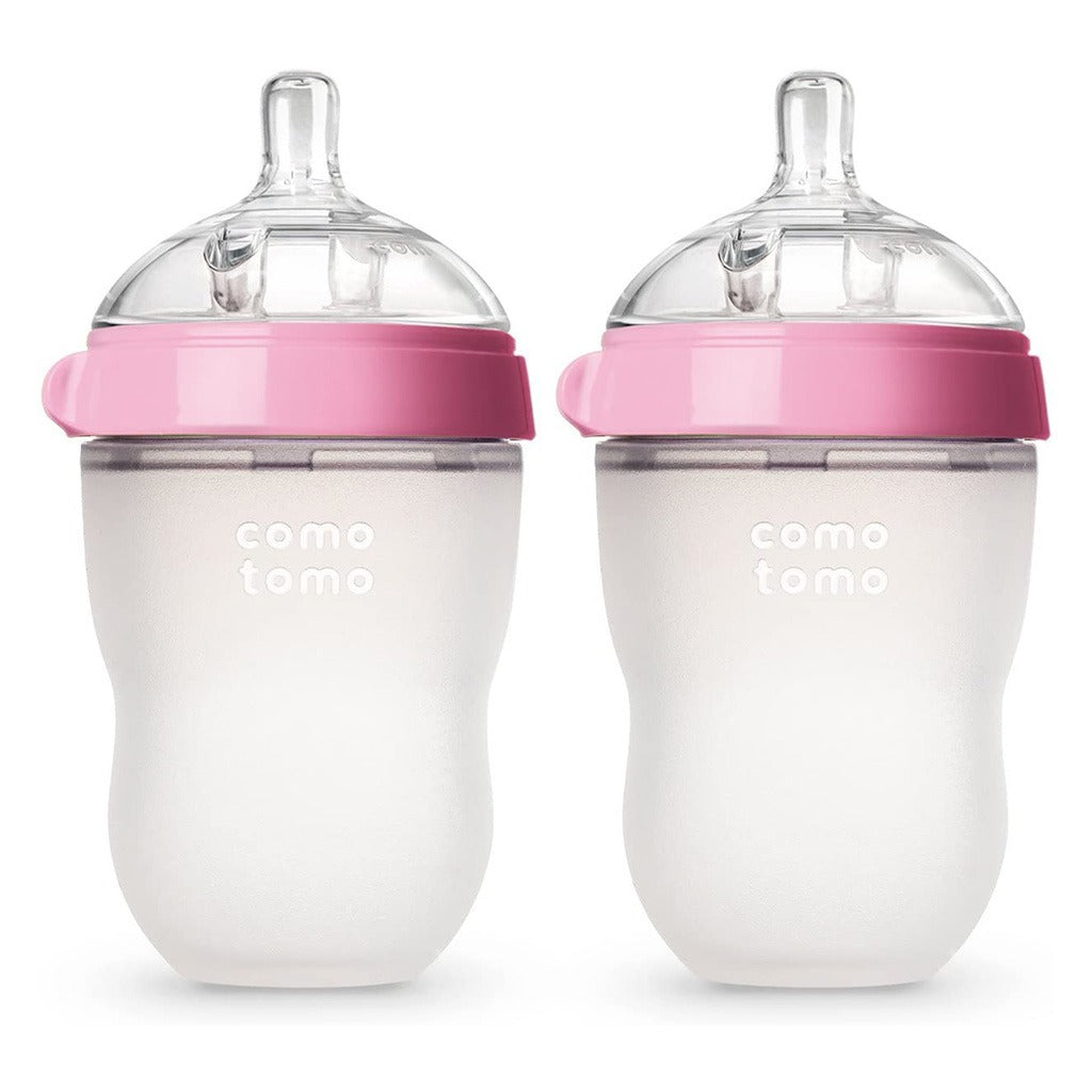 Comotomo Soft Hygienic Silicone Natural Feel Baby Feeding Bottle Pink/White 250ml, Pack of 2's - Easy Pharmacy LLC
