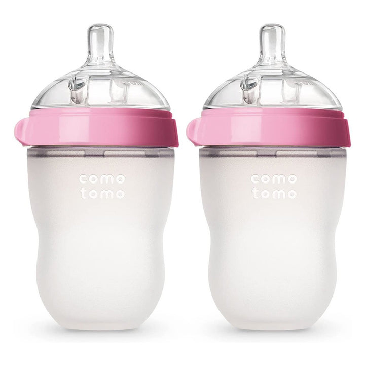 Comotomo Soft Hygienic Silicone Natural Feel Baby Feeding Bottle Pink/White 250ml, Pack of 2's - Easy Pharmacy LLC