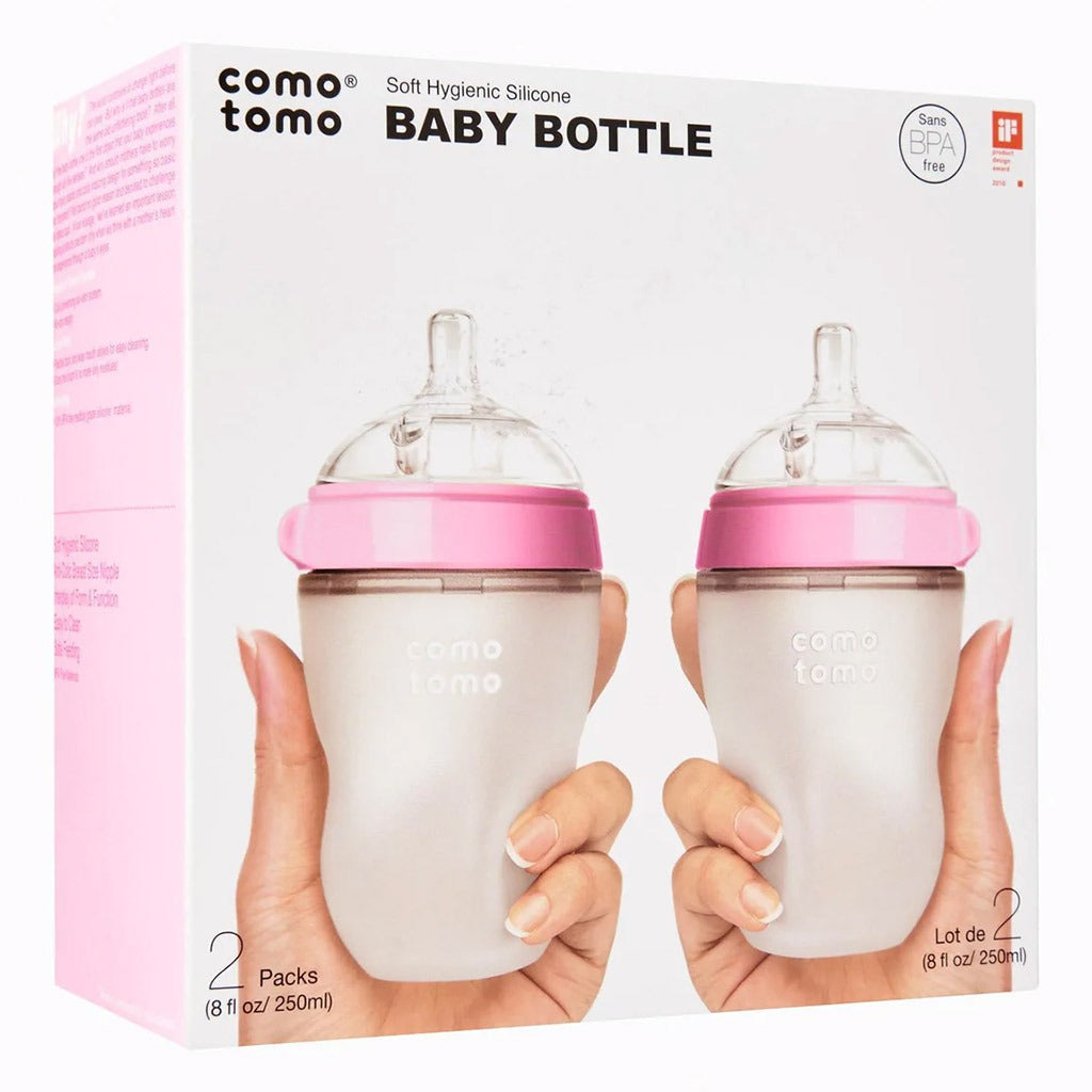 Comotomo Soft Hygienic Silicone Natural Feel Baby Feeding Bottle Pink/White 250ml, Pack of 2's - Easy Pharmacy LLC