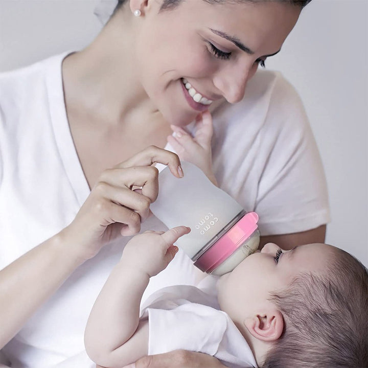 Comotomo Soft Hygienic Silicone Natural Feel Baby Feeding Bottle Pink/White 250ml, Pack of 2's - Easy Pharmacy LLC