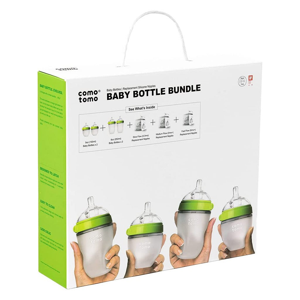 Comotomo Baby Feeding Bottles With Replacement Silicone Nipples-Green, Bundle Pack of 10 Pieces - Easy Pharmacy LLC