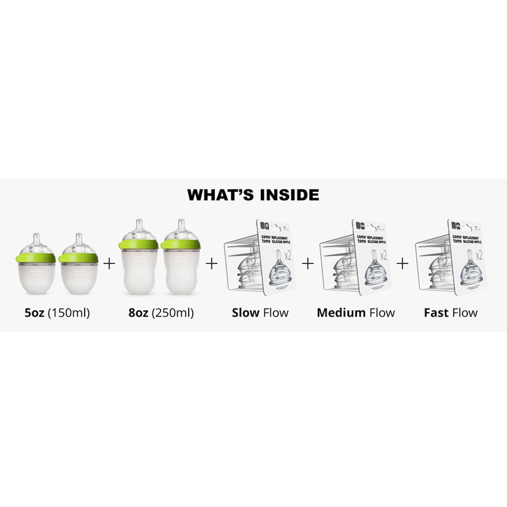 Comotomo Baby Feeding Bottles With Replacement Silicone Nipples-Green, Bundle Pack of 10 Pieces - Easy Pharmacy LLC