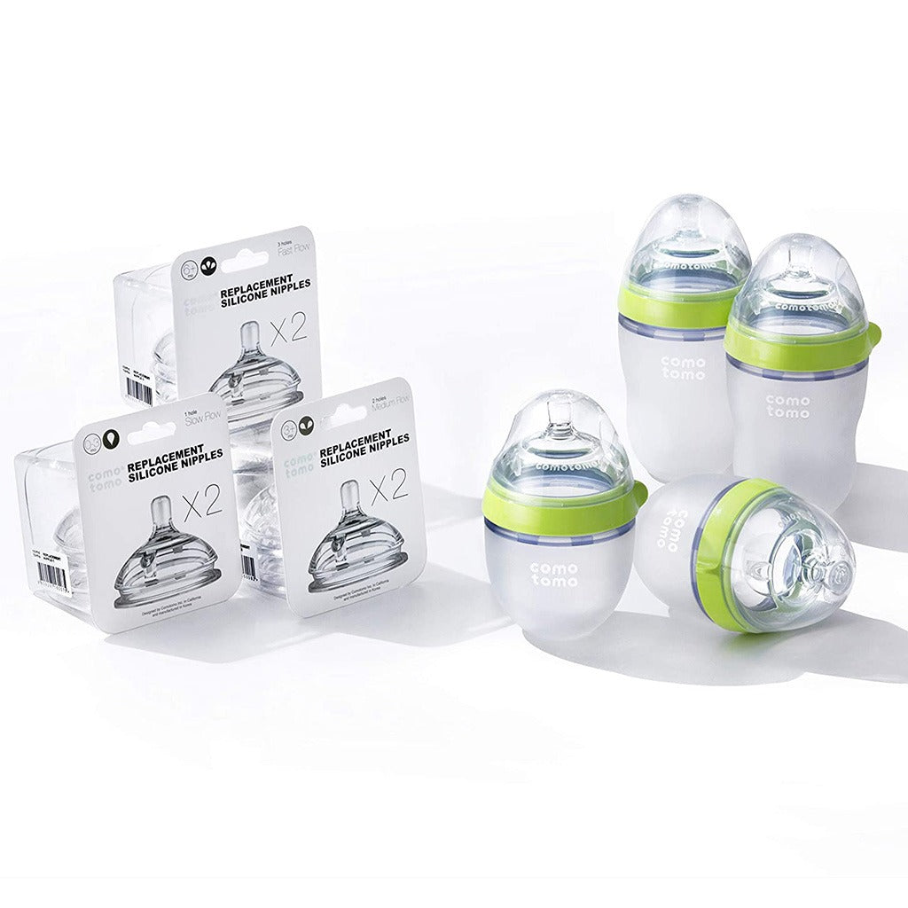 Comotomo Baby Feeding Bottles With Replacement Silicone Nipples-Green, Bundle Pack of 10 Pieces - Easy Pharmacy LLC