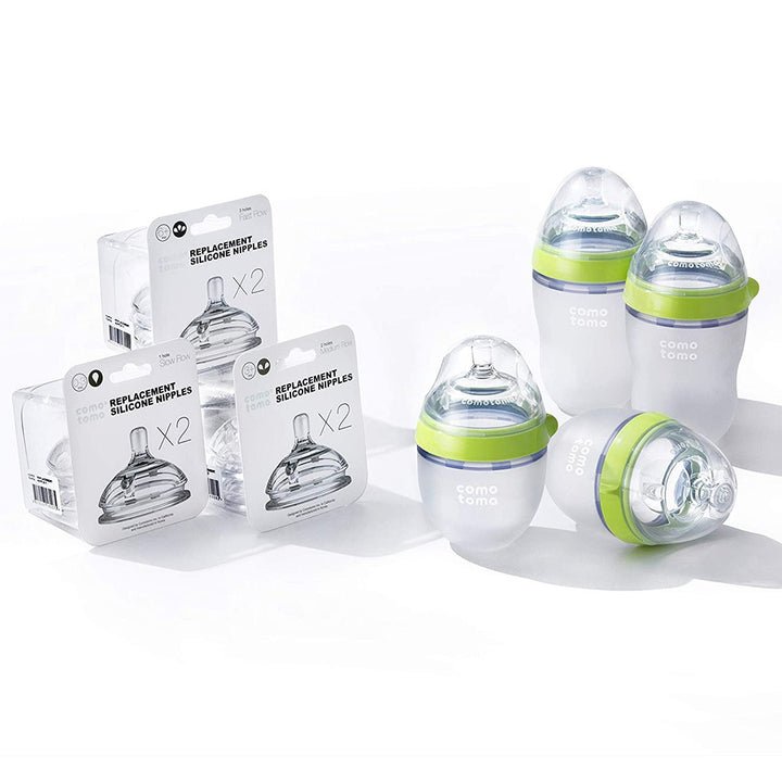 Comotomo Baby Feeding Bottles With Replacement Silicone Nipples-Green, Bundle Pack of 10 Pieces - Easy Pharmacy LLC