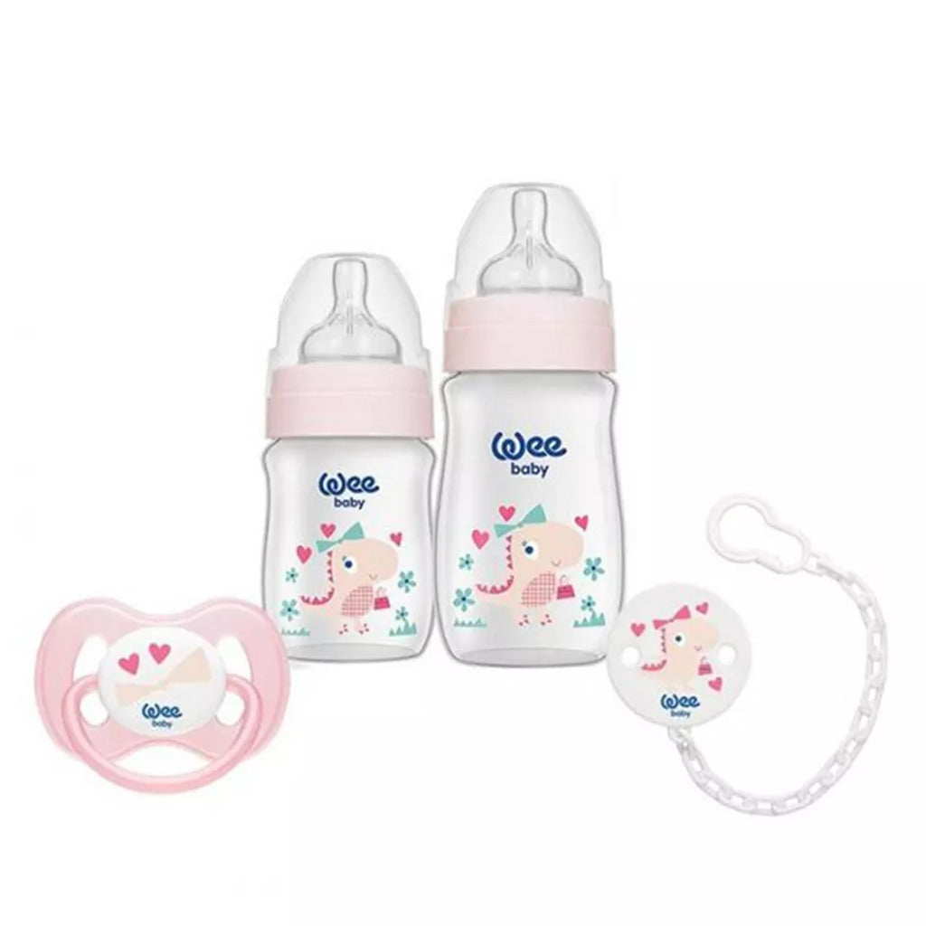 Wee Baby Little Dinosaur Printed Baby Feeding Bottles With Soother Starter Gift Set Pink - Easy Pharmacy LLC