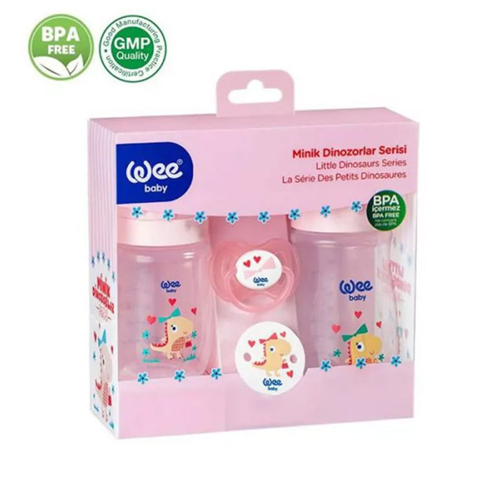 Wee Baby Little Dinosaur Printed Baby Feeding Bottles With Soother Starter Gift Set Pink - Easy Pharmacy LLC