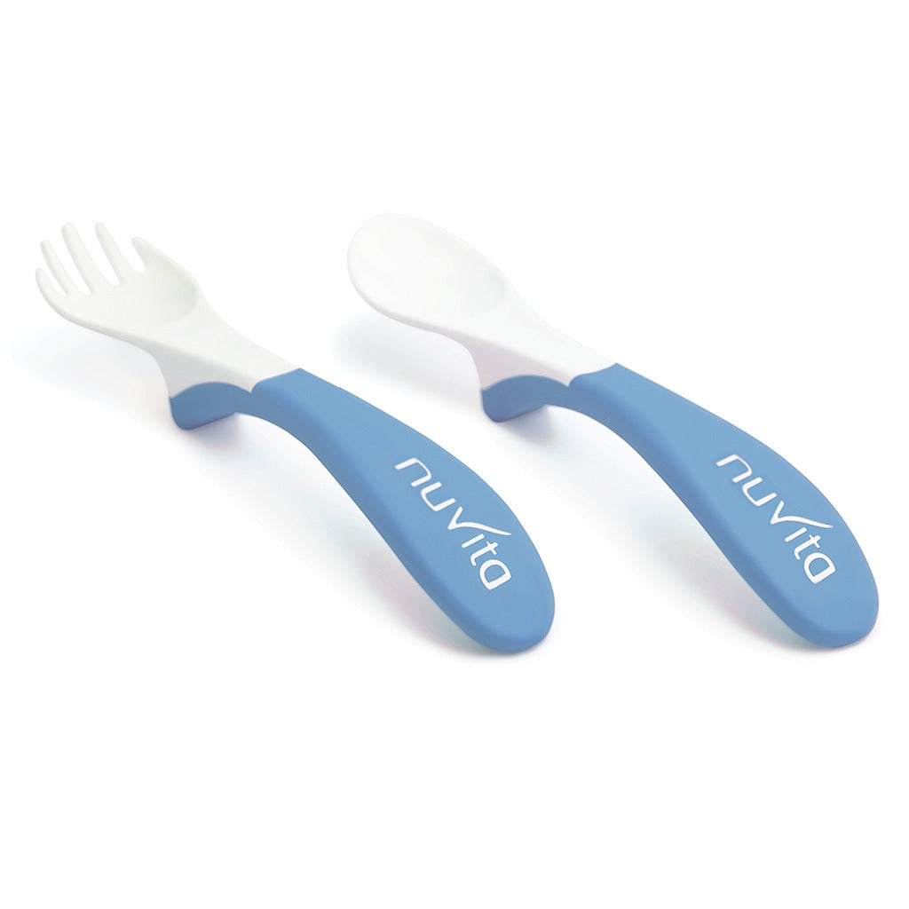 Nuvita Easy Eating Plastic Spoon & Fork Set - Blue - Easy Pharmacy LLC