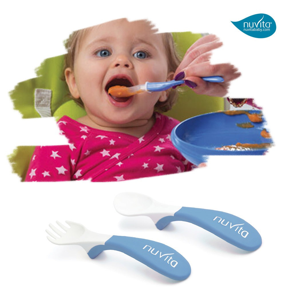 Nuvita Easy Eating Plastic Spoon & Fork Set - Blue - Easy Pharmacy LLC