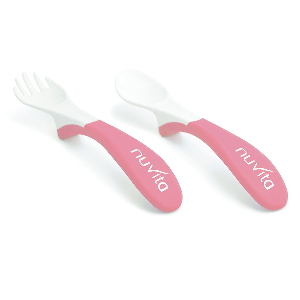Nuvita Easy Eating Plastic Spoon & Fork Set - Pink - Easy Pharmacy LLC