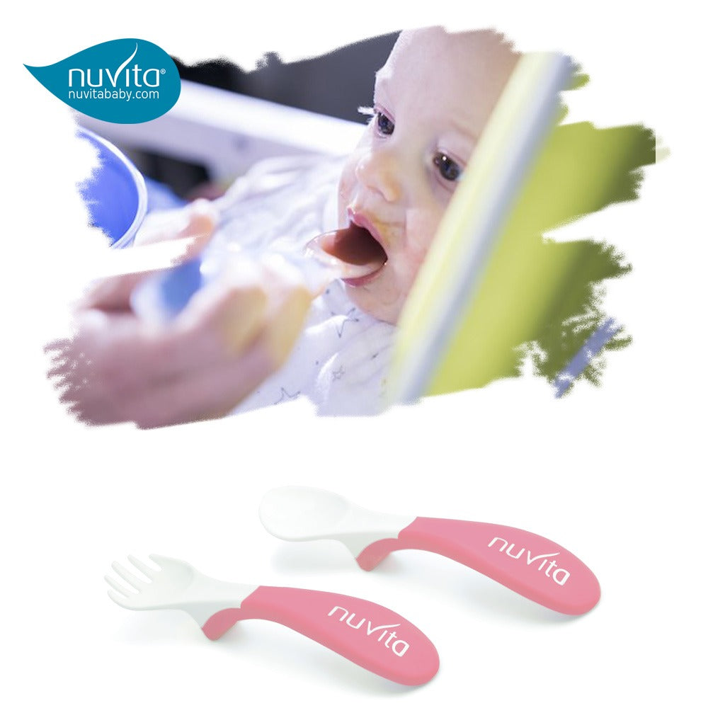 Nuvita Easy Eating Plastic Spoon & Fork Set - Pink - Easy Pharmacy LLC
