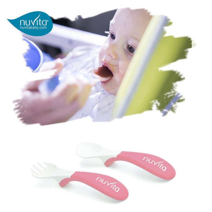 Nuvita Easy Eating Plastic Spoon & Fork Set - Pink - Easy Pharmacy LLC